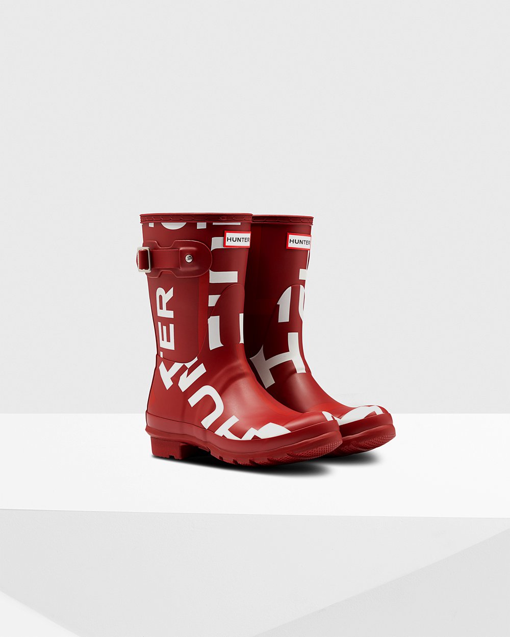 Womens Short Rain Boots - Hunter Original Exploded Logo (62ZOVDSKE) - Grey Red